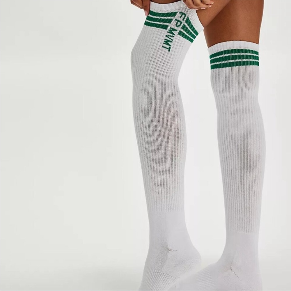 Free People Movement White and Green Knee-High Socks